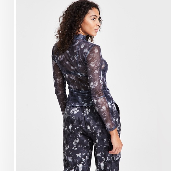 Women's Foil Mesh Mock Neck Long-Sleeve Top, Created for Macy'’s - Picture 2 of 4